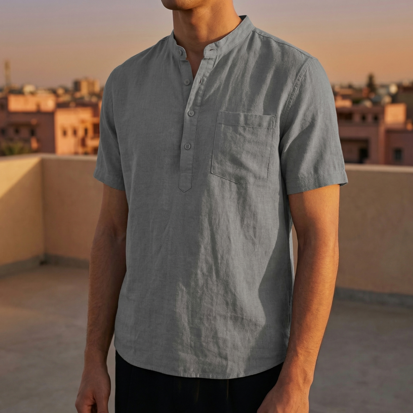 Portofino Men's Cotton Linen Henley Shirt - Vonnera