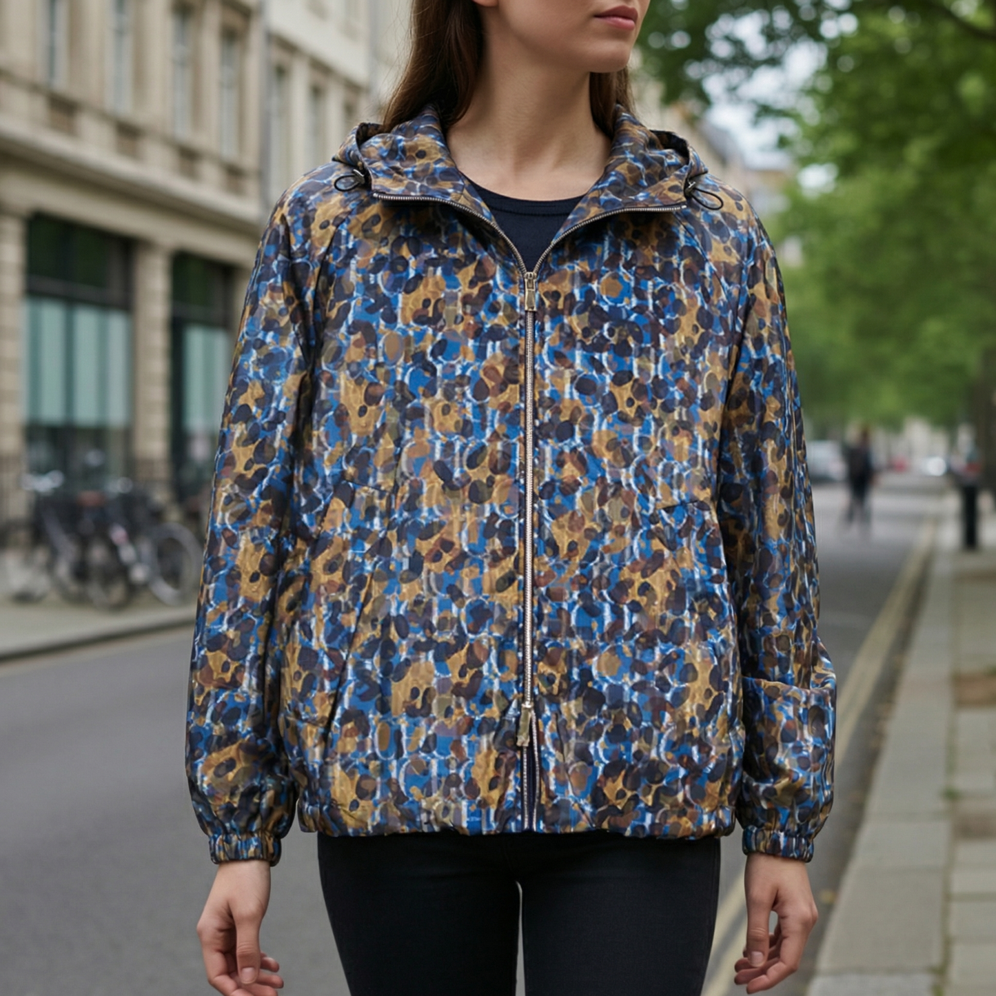 Women's Hooded Jacket Printed Midi Length - Vonnera