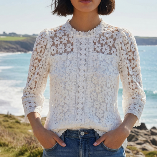 Women's Lace Blouse Puff Sleeves - Vonnera