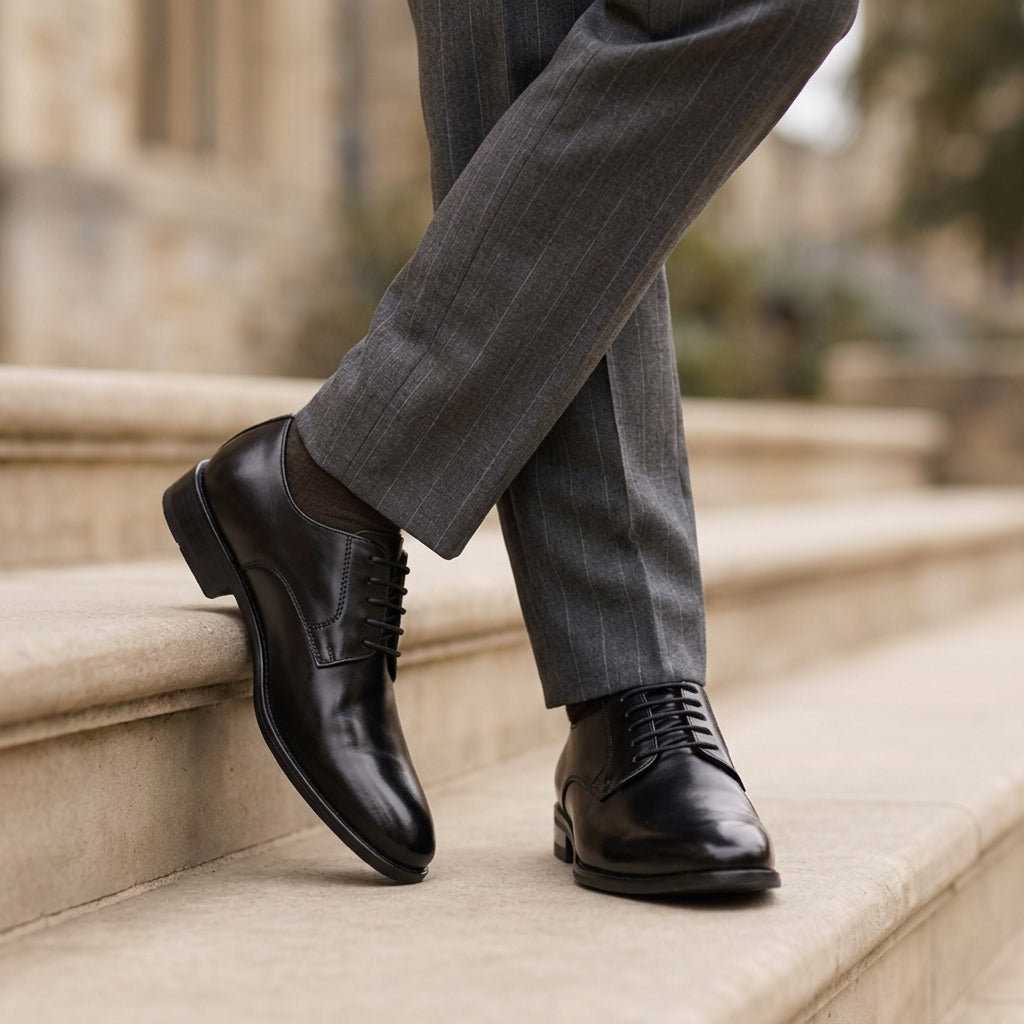 Men's Derby Shoes Leather Black - Vonnera
