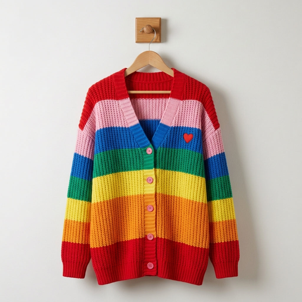 Women's Rainbow Striped Cardigan Sweater - Vonnera