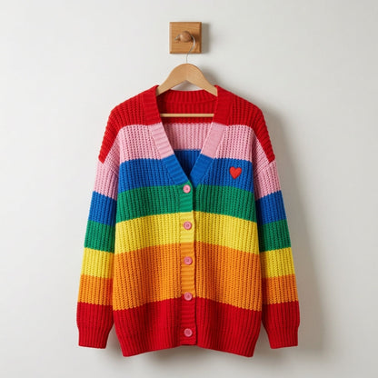 Women's Rainbow Striped Cardigan Sweater - Vonnera