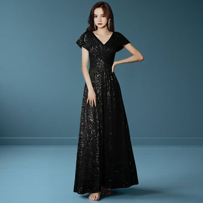 Women's Sequin V-Neck Evening Gown - Vonnera