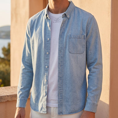 Men's Cotton Long-Sleeve Denim Shirt - Vonnera