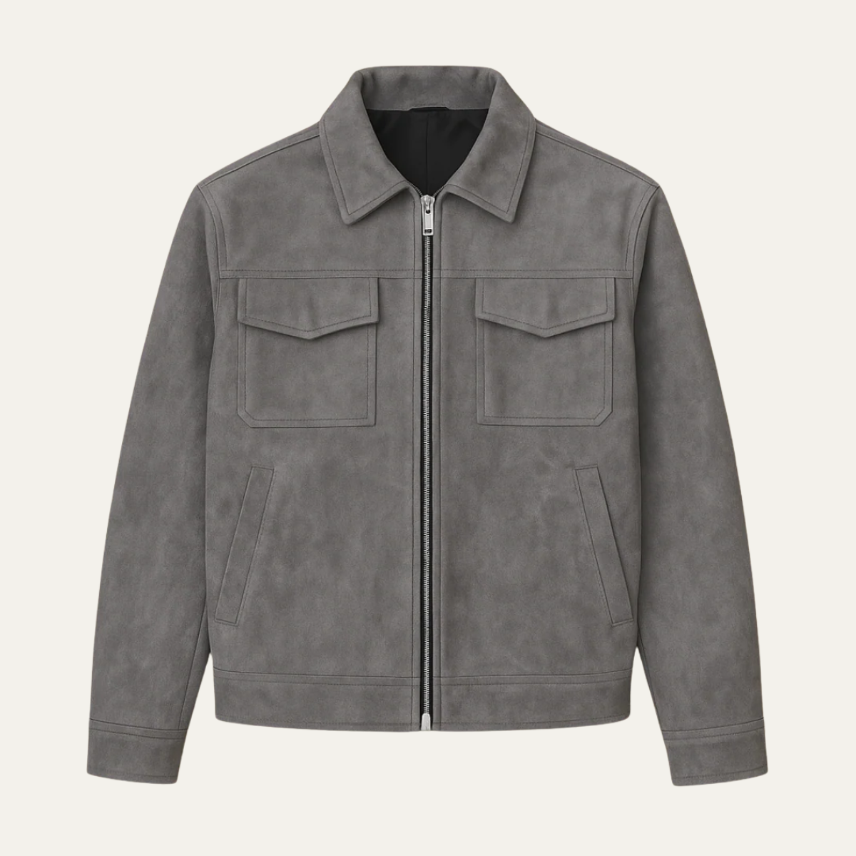 Men's Gray Suede Jacket Minimalist Winter Overshirt - Vonnera