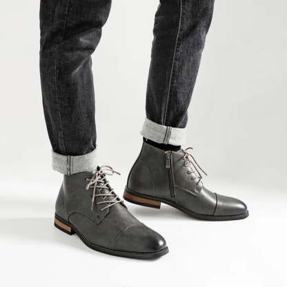 Men's Leather Ankle Boots Lace Up Brown