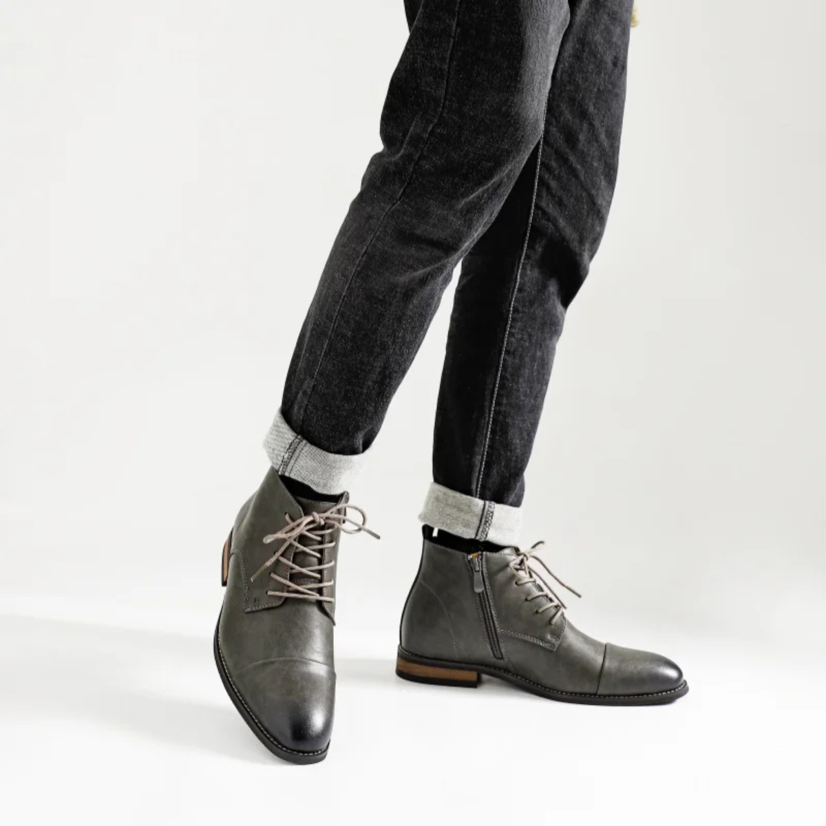 Men's Leather Ankle Boots Lace Up Brown