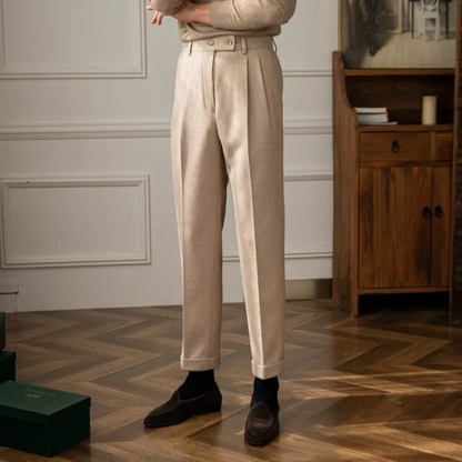 Men's Wool Slim Fit Dress Pants High Waisted