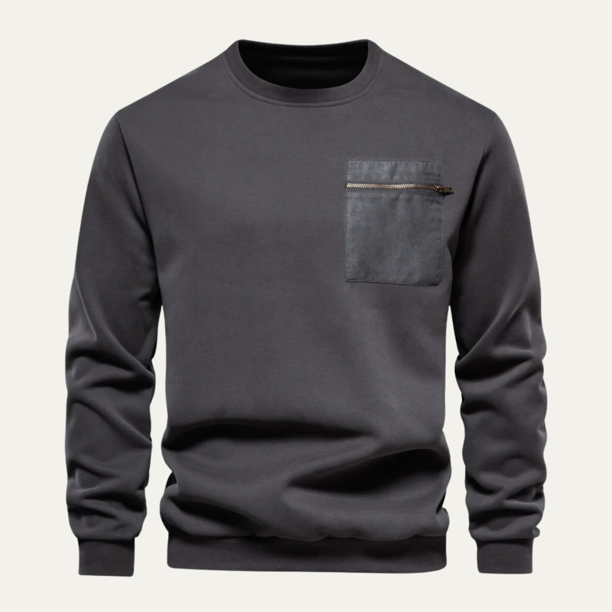 Men's Casual Crew Neck Sweater Chest Pocket