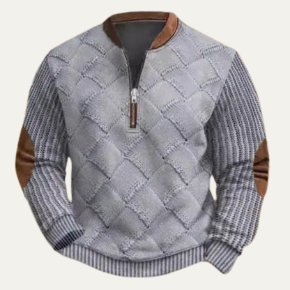 Men's Patterned Half Zip Sweater Warm Elbow Patches