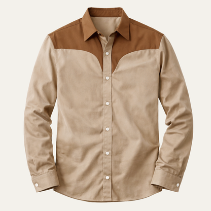 Men's Western Denim Shirt Two Tone Patchwork Retro Style - Vonnera