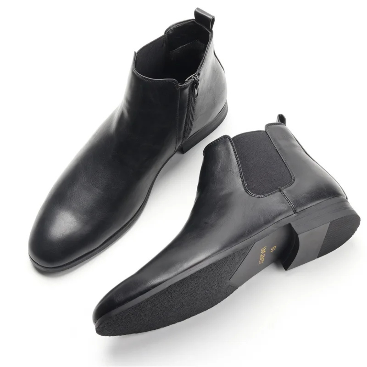 Men's Chelsea Leather Ankle Boots Elastic Sides Black