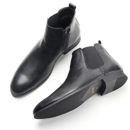 Men's Chelsea Leather Ankle Boots Elastic Sides Black