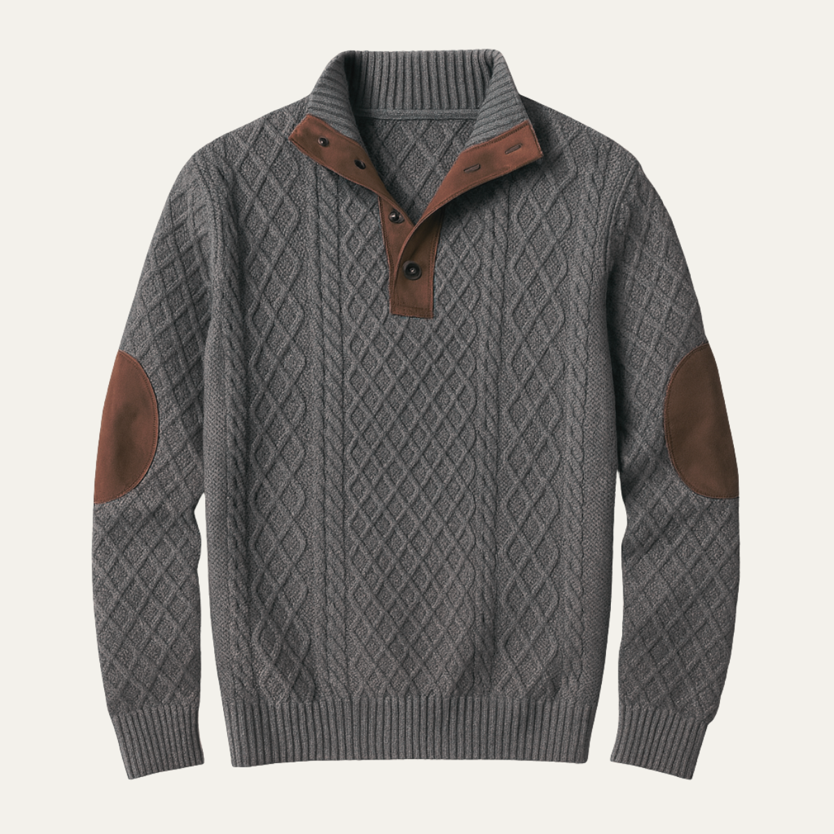 Men's Patterned Fleece Sweater Suede Elbow Patches - Vonnera
