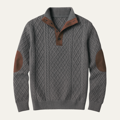 Men's Patterned Fleece Sweater Suede Elbow Patches - Vonnera