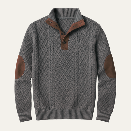 Men's Patterned Fleece Sweater Suede Elbow Patches - Vonnera