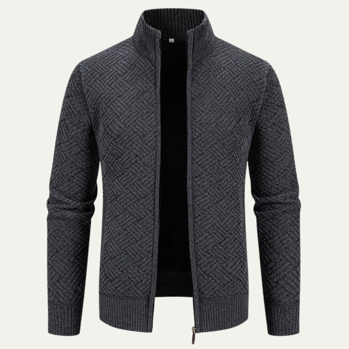 Men's Knit Jacket Diamond Pattern Stand Collar