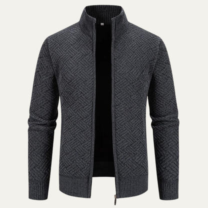 Men's Knit Jacket Diamond Pattern Stand Collar