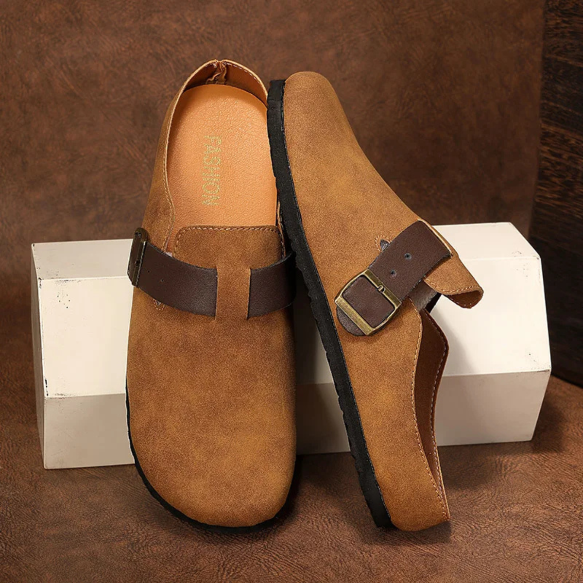Men's Suede Slip On Moccasin Slippers Brown
