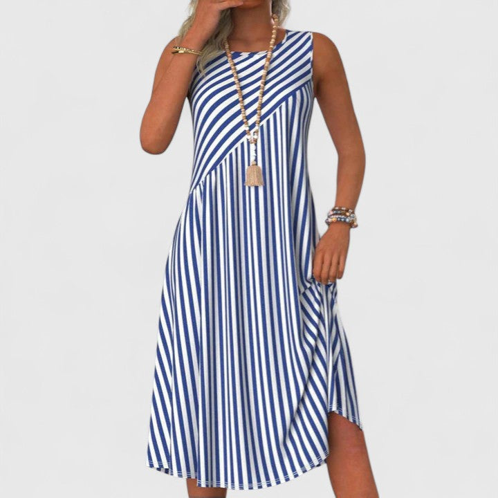 Women's Striped Sleeveless Midi Dress Round Neck Summer - Vonnera