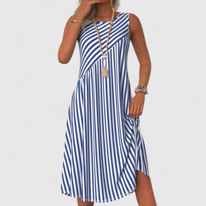 Women's Striped Sleeveless Midi Dress Round Neck Summer - Vonnera
