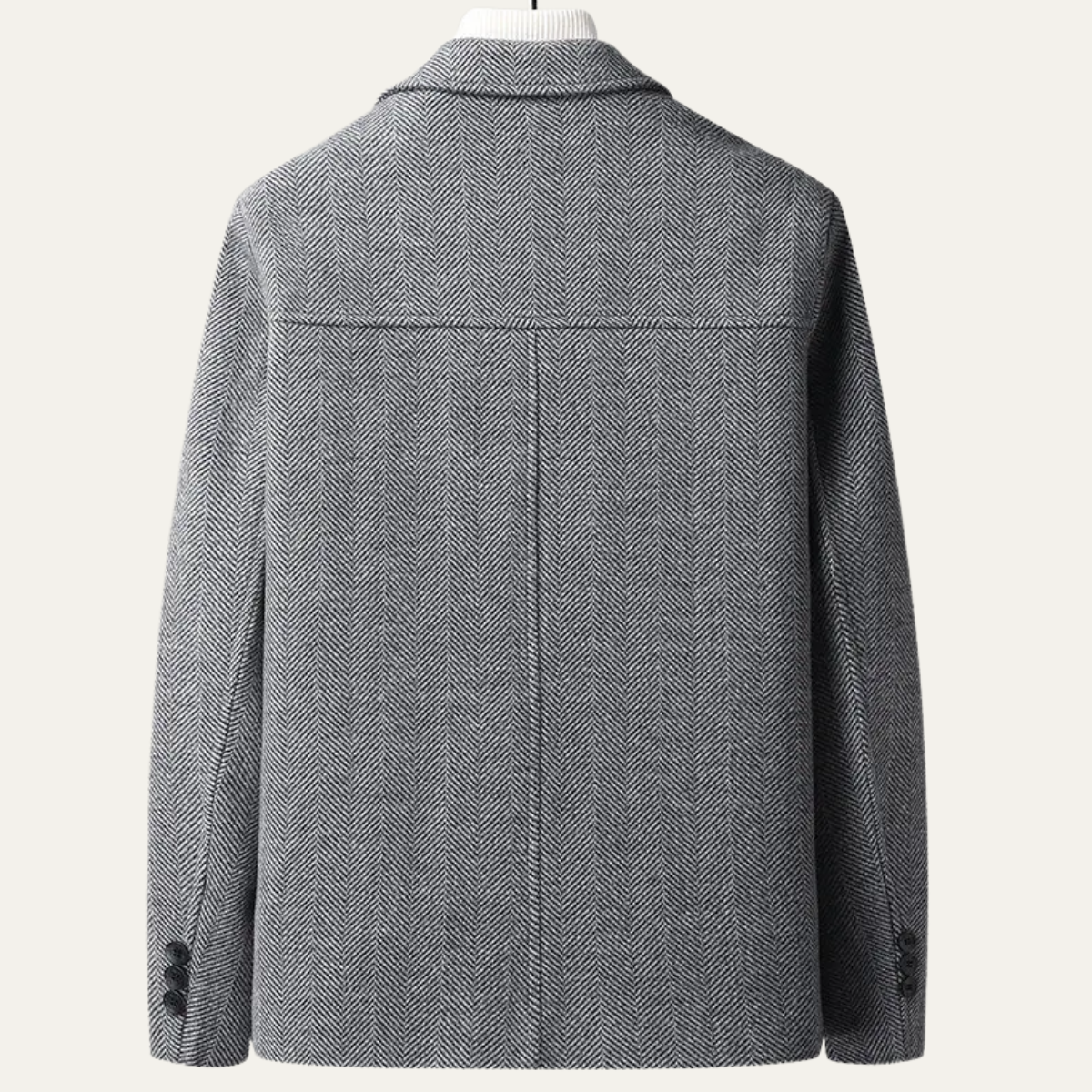 Men's Herringbone Jacket Thick Warm Wool Outerwear with Pockets