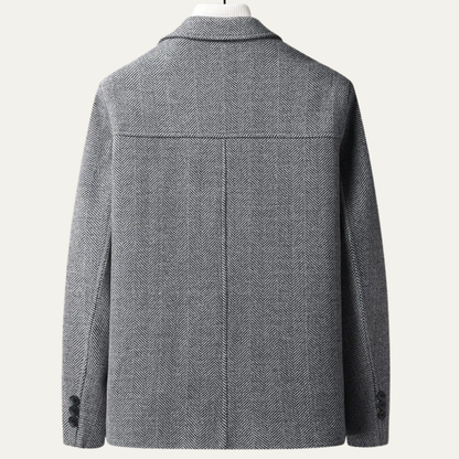 Men's Herringbone Jacket Thick Warm Wool Outerwear with Pockets