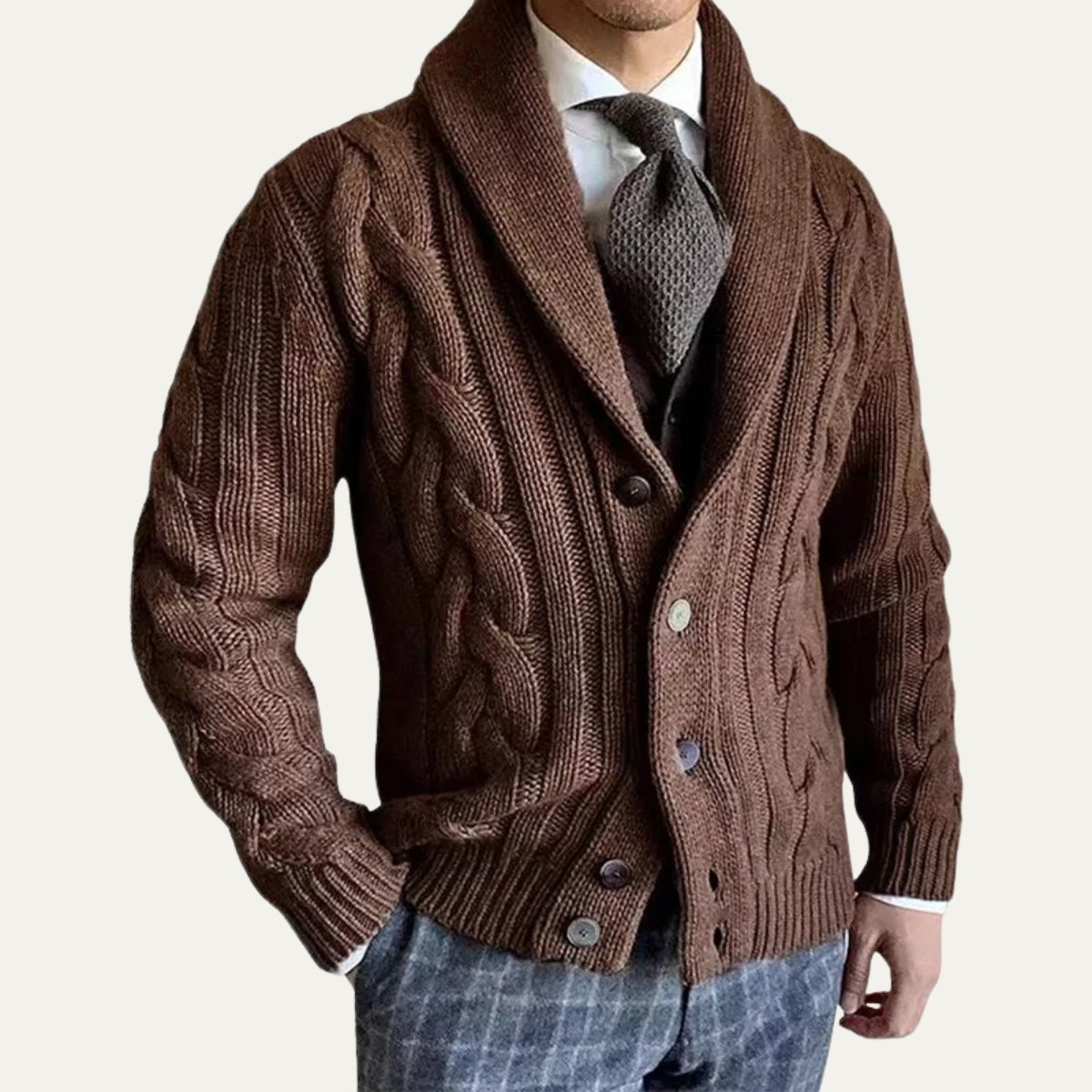 Verona Men's Cable Knit Cardigan Shawl Collar Warm
