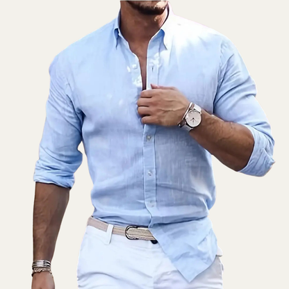 Men's Cotton Linen Button Up Beach Shirt