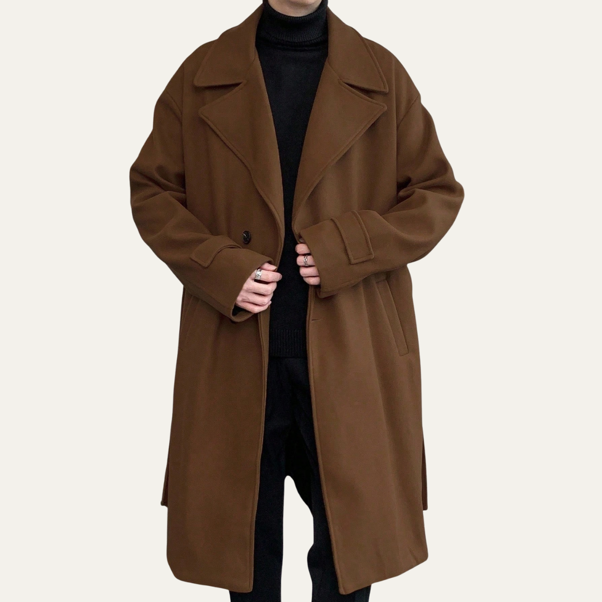 Men's Wool Wrap Coat Camel Color With Belt