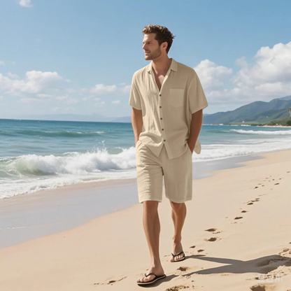 Men's Casual Short Sleeve Shirt And Shorts Set
