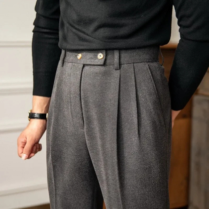 Men's Wool Slim Fit Dress Pants High Waisted