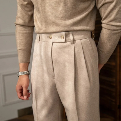 Men's Wool Slim Fit Dress Pants High Waisted