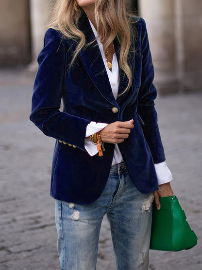 Velvet Blazer Gold Buttons Modern Fit