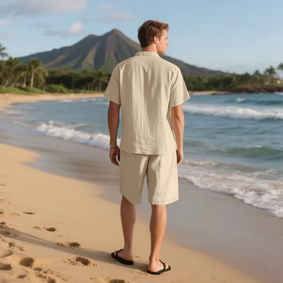 Men's Casual Short Sleeve Shirt And Shorts Set