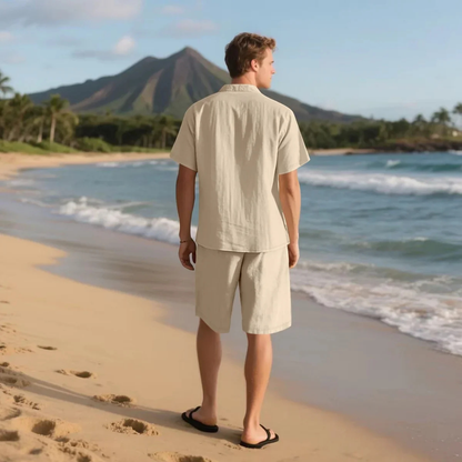 Men's Casual Short Sleeve Shirt And Shorts Set