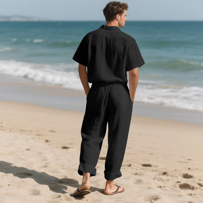 Men's Lightweight Casual Two Piece Suit Shirt Pants