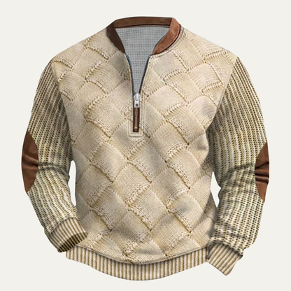 Men's Patterned Half Zip Sweater Warm Elbow Patches