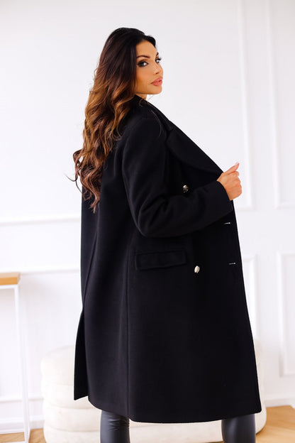 Women's Double-Breasted Long Coat Gold Buttons