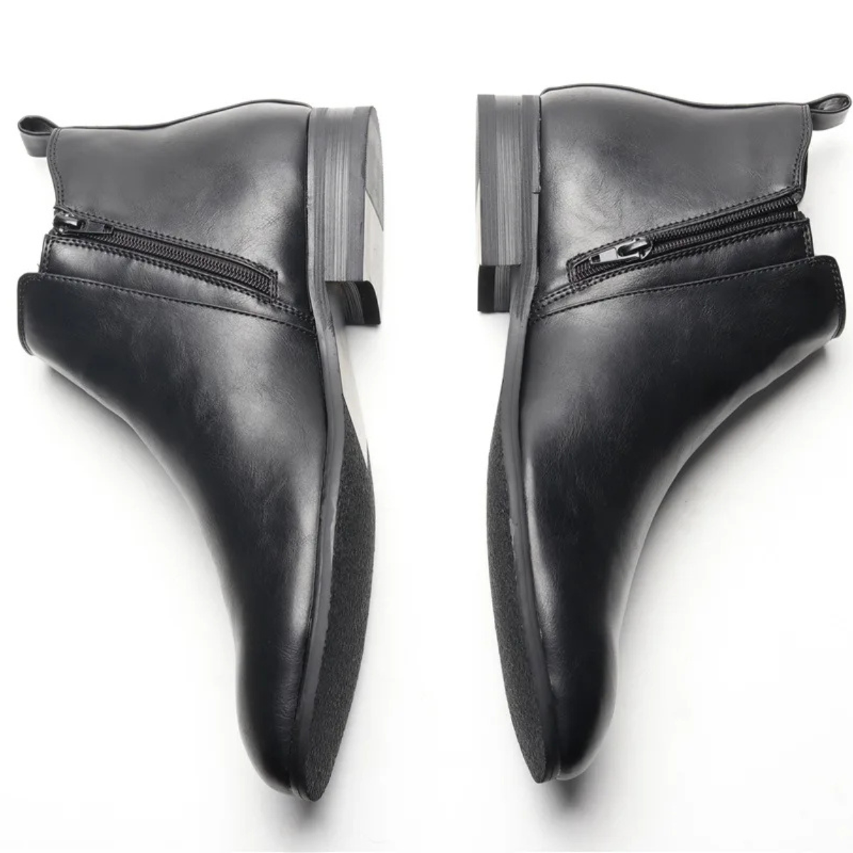 Men's Chelsea Leather Ankle Boots Elastic Sides Black