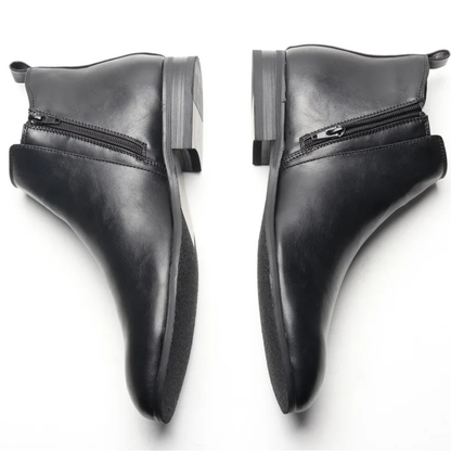 Men's Chelsea Leather Ankle Boots Elastic Sides Black