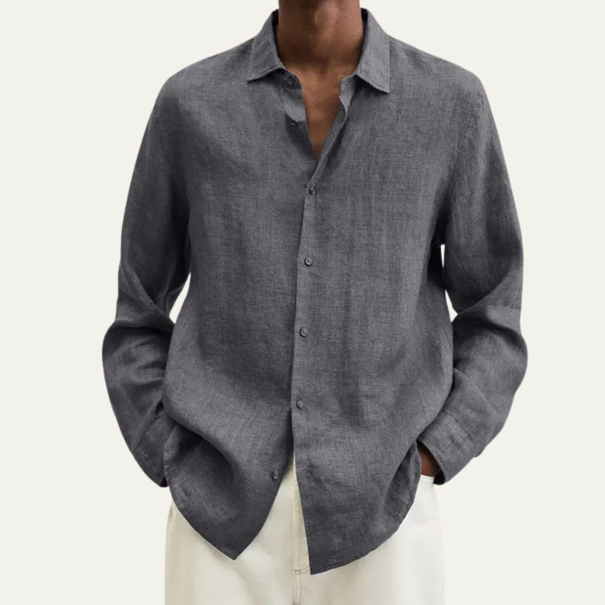 Men's Linen Button Down Long Sleeve Shirt