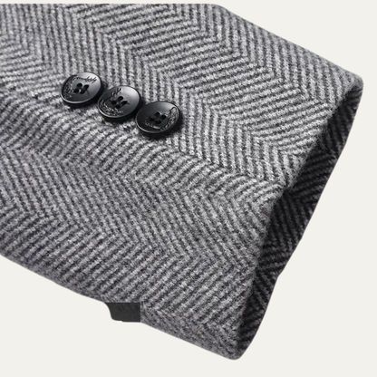 Men's Herringbone Jacket Thick Warm Wool Outerwear with Pockets