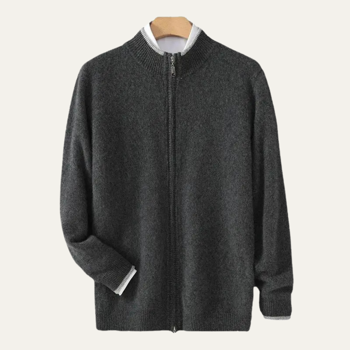 Men's Wool Cardigan Soft Warm Zip Up Knit Grey