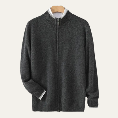 Men's Wool Cardigan Soft Warm Zip Up Knit Grey