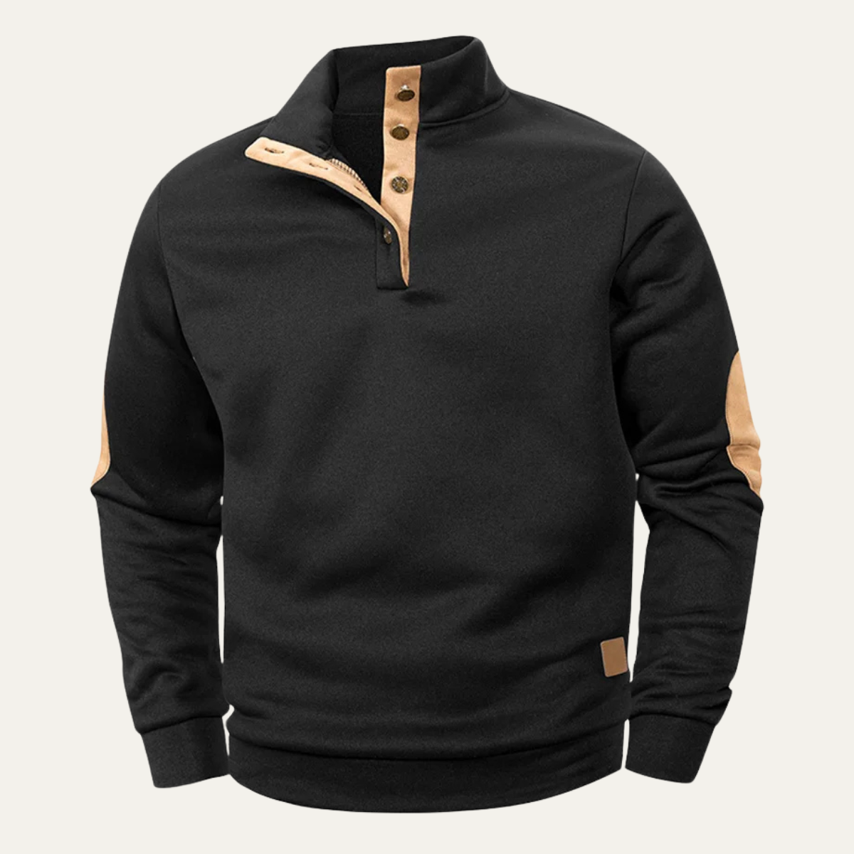 Men's Stand Collar Fleece Sweater Elbow Patches