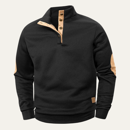 Men's Stand Collar Fleece Sweater Elbow Patches