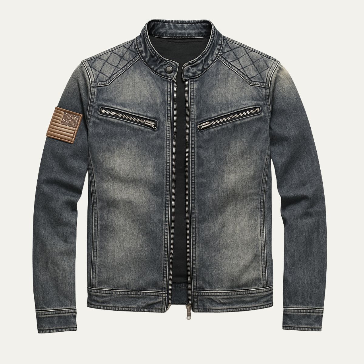Men's Slim Fit Denim Jacket Zip Collar - Vonnera