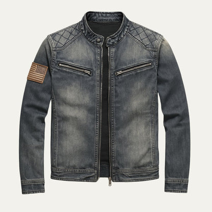 Men's Slim Fit Denim Jacket Zip Collar - Vonnera