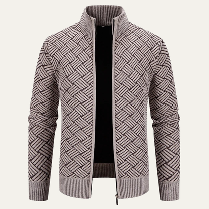 Men's Knit Jacket Diamond Pattern Stand Collar